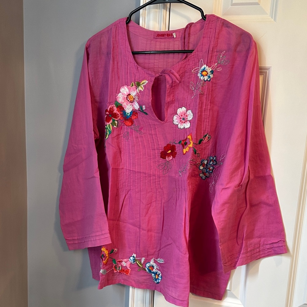 Johnny Was Fuchsia Floral Embroidered Tunic